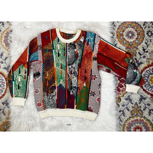 Geocc Mens Sweater Pullover Med Vintage 90s 3D Multi Long Sleeve Australian Cott - Picture 2 of 6
